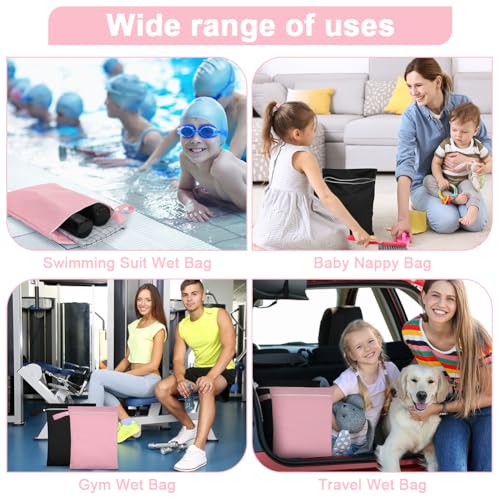 2PCS Wet Bags, Waterproof Reusable Cloth Diaper Bags, Black + Pink - color: Black & Pink - 2 Pieces - 30 x 40 cm
