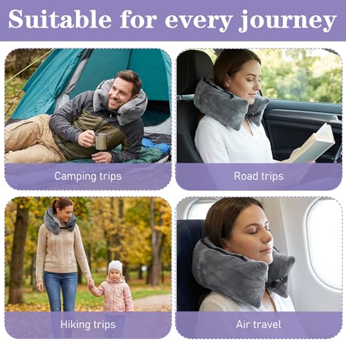 Stuffable Travel Pillow Stuffable Neck Pillow for Traveling Fillable Neck Pillows with Clothes Storage Fits 5+ Days of Travel Essentials Blue - color: Grey