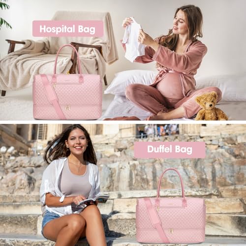 Travel Weekender Carry-on Bags for Women: Duffel Bag with Shoe Compartment - color: 1-Pink, size: 40L-3Pcs Set