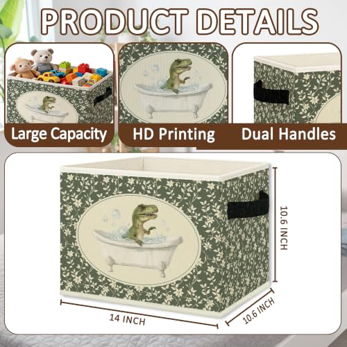 Green Floral Dinosaur Bathroom Storage Bins Box Collapsible Basket - color: Color35
