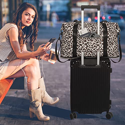 Capolo Expandable Travel Duffle Bag Weekender Overnight Bags for Women Men - color: Leopard, size: Large