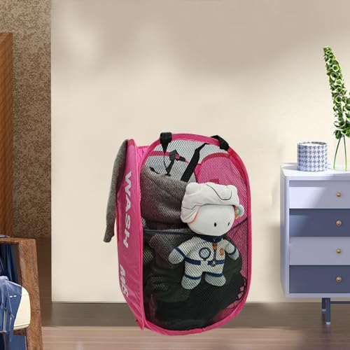 Pink Mesh Dirty Clothes Basket for Laundry Room, Dorm Pop Up Hamper - color: Pink - 2Pack