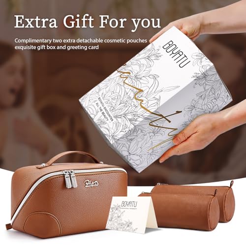 BOYATU Travel Makeup Bag Cosmetic Bags for Women: 3-Piece Makeup Bag Set - color: C-1-Brown