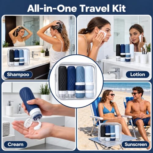 Travel Bottles for Toiletries 8 Pack: TSA Approved 3oz Leak Proof Containers - Silicone Squeezable Bottles for Shampoo Lotion - Travel Essentials for Women Men with Clear Bag (black) - color: Gray