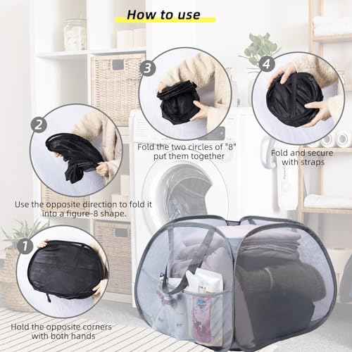 Collapsible Laundry Basket, 90L Mesh Pop-up Hamper with Handles - color: White, size: Square-Mesh,2 Pack