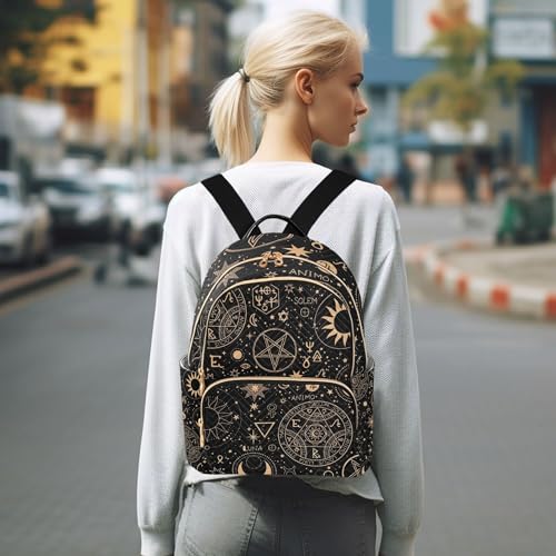 Gold Alchemical Witchcraft Sun and Moon Boho Backpack for Women Shoulder Bag Lightweight Mini Backpack Casual Daypack Back Pack for Travel - size: Mini(10.23'' x 5.11'' x 12.59'' )