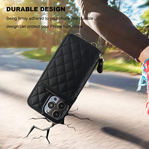 Bocasal Crossbody Wallet Case Card Holder for iPhone 14 Pro Max Black - color: Black