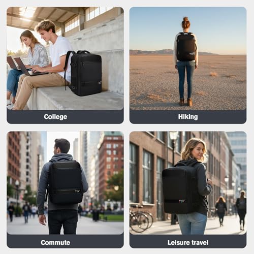 Exquisite Travel Laptop Backpack, Flight Approved Size Carry on Bag (25L) | 180° Opening, with Laptop Compartment, with Luggage Strap - color: All Black, size: L (7x11x16.8")