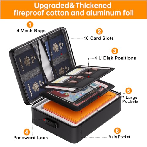 DocSafe 5200°F Fireproof Document Organizer Box with Lock, Heat Insulated - color: Black, size: 15"x11"x4.1"
