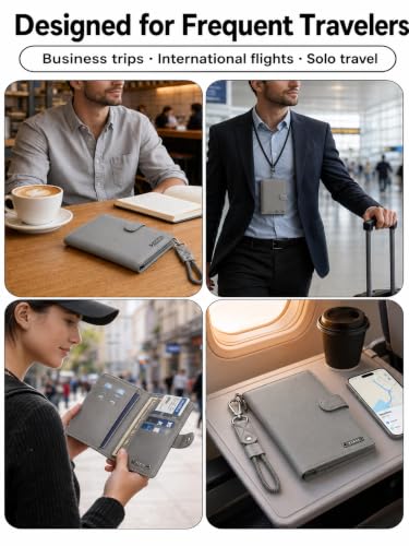 Trackable Passport Holder for Travel, RFID Blocking Wallet, Grey - color: Grey