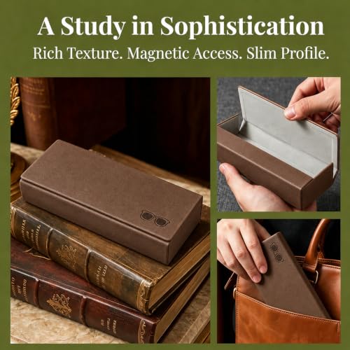 Double Sided Glasses Case Hard Shell,Sunglasses Case & Eyeglass Case with Cleaning Cloth & Storage Pouch - color: Brown