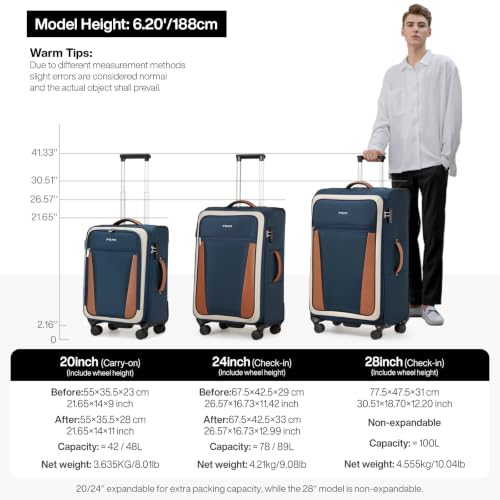 mixi 3-Piece Luggage Set, Spinner Wheels & TSA, Deep Blue & Off White - color: Deep Blue-Off White, size: 3 Piece Set(20/24/28)