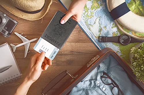 Passport Holder Wallet Cover Case RFID Blocking Slot Travel Accessories - color: Dark Gray