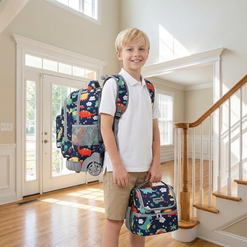 Kids Rolling Backpack Set 18" Roller Bag - Dinosaur