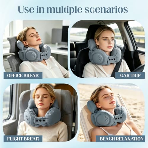 Inflatable Neck Pillow, U-Shaped Travel Pillow with Adjustable Snap Grey - color: Grey