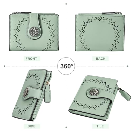Tipmile Small Wallet for Women Bifold RFID Blocking Card Holder Leather Wallets with Zipper Coin Pocket - color: Green