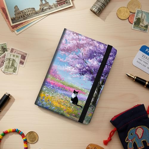 Bxgolkgd Passport Cover,RFID Blocking,Large Capacity Multi-Slot Travel Passport Wallet for Men & Women - Black and White Cat - color: Black and White Cat