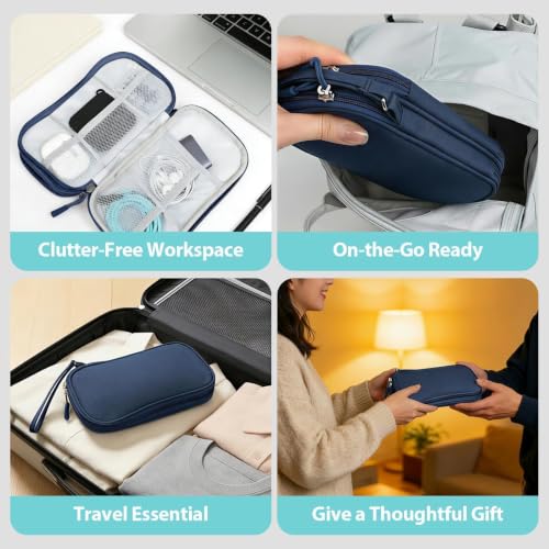 Double Layer Electronics Organizer Bag, Navy Blue - color: Navy Blue, size: Medium