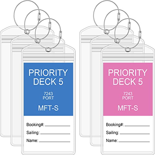 Clabby Cruise Clear Luggage Tag Holder Bag with Loop for Carnival, 6 Sets | PVC Material Waterproof Tag, Travel Supplies, Luggage Tag Holders for Cruise Ships