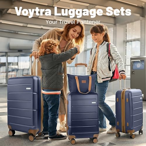 3-Piece Luggage Set with Carry On Luggage Set 22x14x9 Airline Approved, ABS Hardside Suitcase with 8 Spinner Wheels & TSA Lock, Expandable Suitcase for Men & Women (20/TB/DB Navy) - color: Navy, size: (20/DB/TB)-Expandable