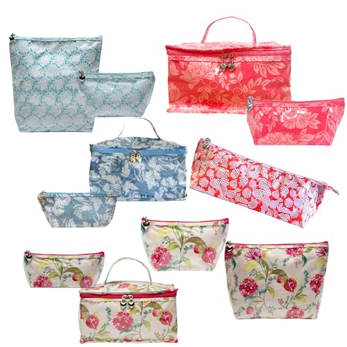 Small Cosmetic Bag - Water-Resistant, PVC-Lined, Compact & Travel Ready Make Up Bag, Easy to Clean - Blue Seashells - color: Blue Seashells, size: Small Cosmetic Bag