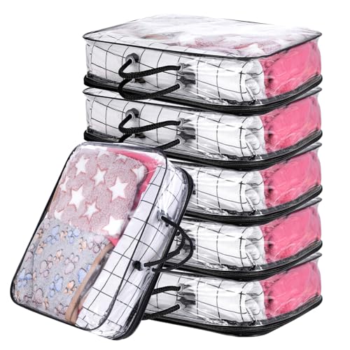 6 Pcs clear packing cubes, Large clear packing cubes for Travel, PVC Transparent Storage Bags with Handle, Waterproof Vinyl Organizer for Suitcase Clothes, Sweaters, Shirts, and Travel Essentials