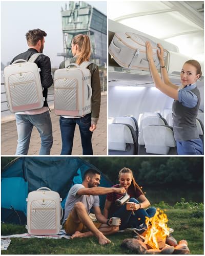 LOVEVOOK Travel Backpack For Women,40L Carry On TSA Personal Item Bag - color: Gray With Pink, size: 17.3 Inch-40L-4Pcs