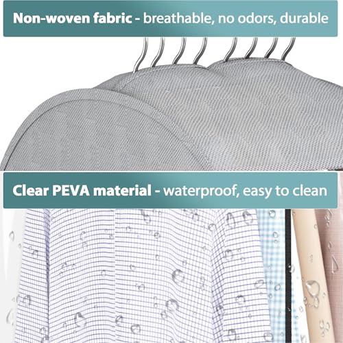 Liuoud 10" Gusseted Garment Bags for Hanging Clothes with Clear Window, 50” - color: Grey with window, size: 50 inch