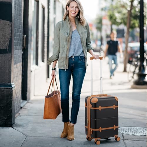 Expandable Carry On Luggage Set, 20In PC Hardside Suitcase with Backpack - color: Black