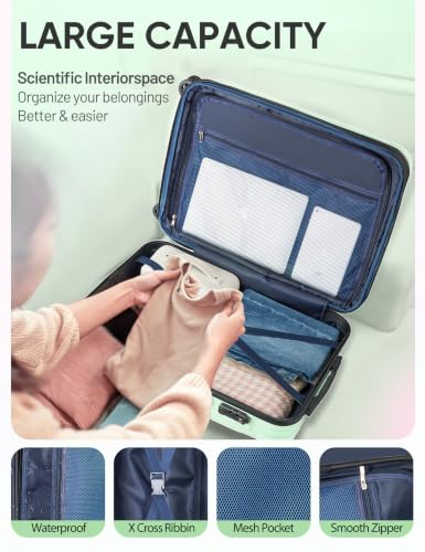 Luggage 2 Piece Expandable Suitcases with Wheels - color: Peppermint, size: 2 Set (20In/24In)