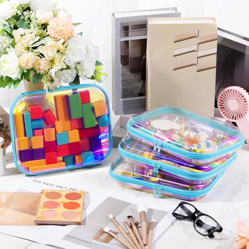 Hoolerry 4 Pcs Hard Clear Zipper Case,Clear,9.8 X 7.9 X 2 In,Blue Laser - color: Blue Laser, size: 9.8 x 7.9 x 2 in