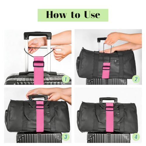 2 Pack Multi Use Strong Adjustable Luggage Connector Straps for Suitcases - color: Pink