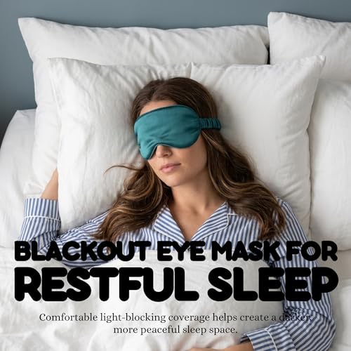 Funky Junque Adjustable Satin Sleep Mask Filled Eye Mask Blindfold for Women, Ultra Lightweight, Blocks Light, Soft, Ideal for Home, Travel, Meditation - Teal | Soft satin sleep mask with adjustable strap for travel, naps, meditation, flights & restful sl