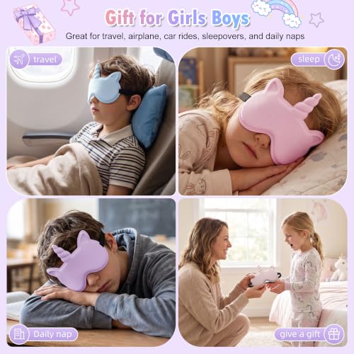 Kids Sleep Mask, 3D Eye Mask for Kids with Adjustable Strap | 3D Contoured Sleeping Mask, Soft Light Blocking Kids Eye Mask for Sleeping, Gift for Girls Boys Age 3+ (Pink) - color: Pink