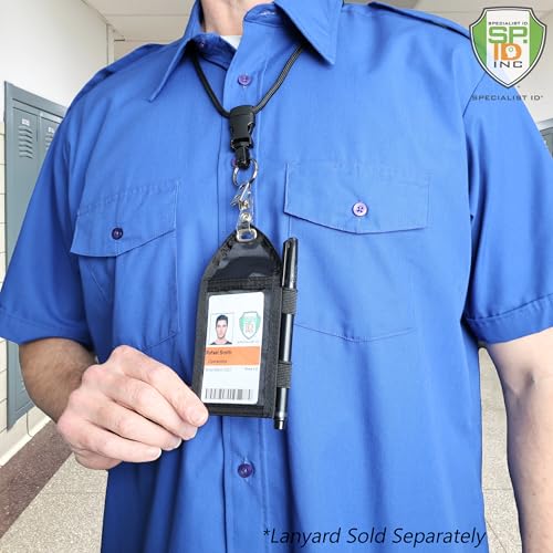 Heavy Duty Badge Wallet with Pen Loop Holder - Double Pocket Key Card Holder - Clear Front Display Window - Secure Back Pouch for Cards, Money, Flash Drive and More by Specialist ID (Black) - size: 1 Single