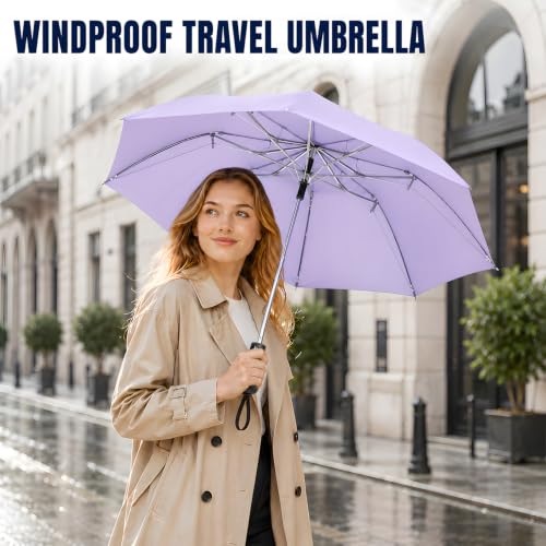 Compact Folding Umbrella Windproof Automatic Open Travel Rain Umbrella - color: Light Purple
