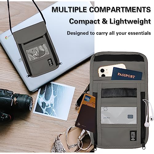 Travel Neck Wallet with RFID Blocking - color: PVC Gray