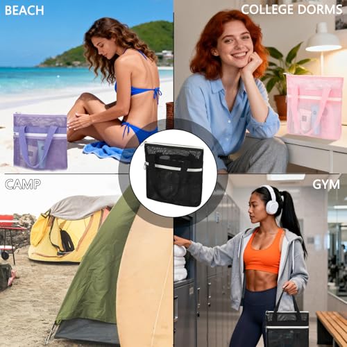 GYEUKHAM Mesh Shower Bag with 2 Zipper Pockets & Dual Handles, Quick-Drying Hanging Shower Caddy for College Essentials,Sunscreen,Dorm, Gym, Travel & Camping, Black - color: Small-Black-1 Pack