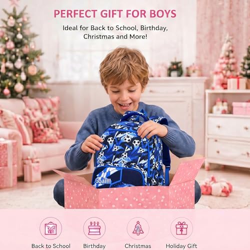 Boys Backpack Set 3PCS Ages 6-12, Kids School Backpack - color: Soccer Blue