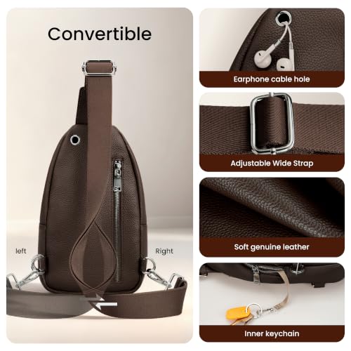 befen Coffee Real Leather Anti-Theft Small Crossbody Sling Bags for Women - color: Coffee