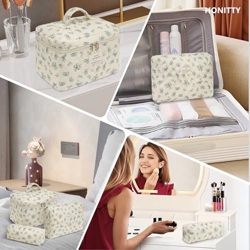 honitty Makeup Bag,Quilted Cosmetic Bags for Women - color: Blue flower