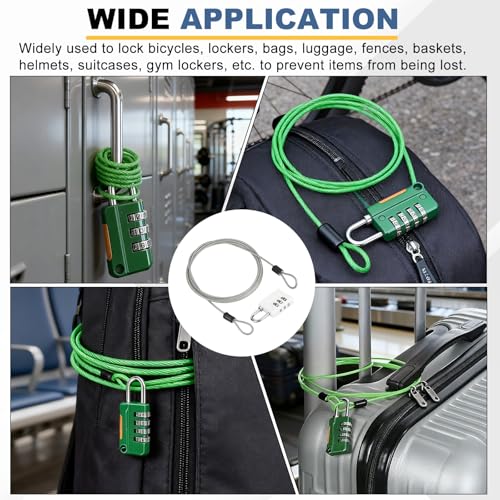 PATIKIL 4.9ft(59.1") Security Steel Cable with 3 Digit Combination Lock, 1 Set Travel Padlock PVC Coated Safety Wire Rope Double Loop for Luggage Suitcase, Clear White - color: Clear White, size: 4.9ft