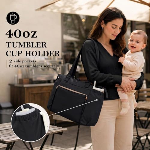 MOMINSIDE Diaper Bag Tote with Changing Station Convertible Diaper Bag Backpack Tote pañaleras para bebe Large Baby Bag, Hospital Bag Mommy Bag Travel Diaper Bag for Mom, 16 Pockets, Black - color: Black