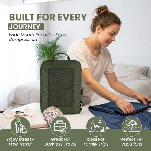 Packing Cubes Set of 3 Packing Cubes for Travel – Expandable Space Saver Organizer Bags – Suitcase Organizers for Clothes – Lightweight Travel Set (Forest Green)