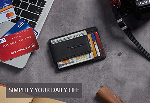 Toughergun Slim Wallet for Men RFID Blocking Money Clip, Minimalist Front Pocket Credit Card Holder, Magnetic Thin Mens Wallets with ID Window - color: Black