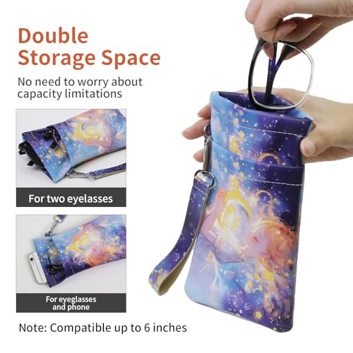 Double Eyeglass Case Soft Dual Glasses Case for Women Men Travel Squeeze Top Sunglasses Cases Eyeglasses Pouch - color: Blue Dream+cloud