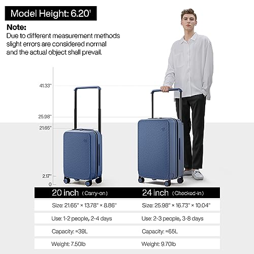 mixi Luggage Suitcases with Spinner Wheels,Upgrade Wide Handle PC Hardshell Rolling Travel Suitcase with TSA Lock, Checked-Medium 24-Inch, Sapphire Blue - color: Sapphire Blue, size: 24-inch Standard