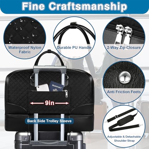 ITIEZY Weekender Bag for Women 21.5" Travel Duffel Large Carry On Bag 3PCS - color: 9-black