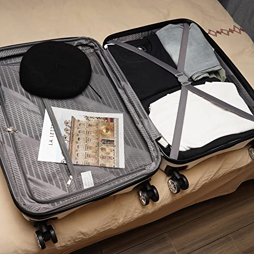 GinzaTravel 3-piece Luggage Sets ABS Hardshell Suitcase Large Suitcases | with TSA Lock,Expandable,Hardshell,Friction-Resistant Includes 20",24"&28" Baggage Case,Four Multi-Directional Wheels - color: White color
