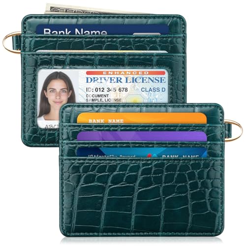 Slim Credit Card Holder Crocodile Wallet Women Thin Wallets - color: A Dark Green